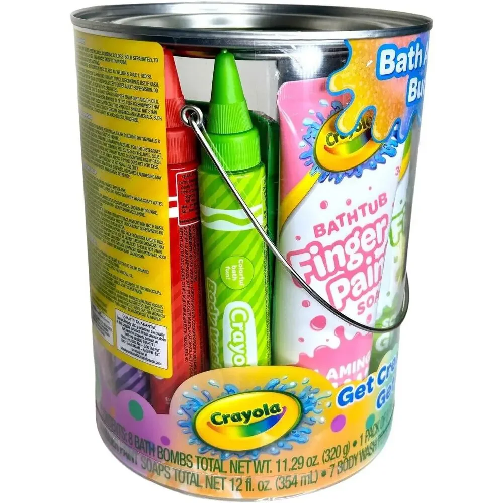 NEW Crayola Bath Activity Bucket 30 Piece Set Bath Bombs Finger Paints Wash Pens